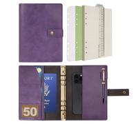 Wonderpool Carpetas Diario de cuero Cuaderno recargable Diario en espiral - Papel de cuadrícula de puntos y bolsillos interiores de cuero real para viajes escolares Trabajo (Morado, A5)