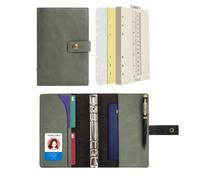 Wonderpool Carpetas Diario de cuero Cuaderno recargable Diario en espiral - Papel de cuadrícula de puntos y bolsillos interiores de cuero real para viajes escolares Trabajo (Verde, A6)