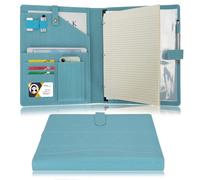 Wonderpool Cartera de cuero PU A4 para documentos carpeta de anillas portapapeles extraíble con múltiples bolsillos y bloc de rayas legal para organizadores conferencias entrevistas (Cielo azul)