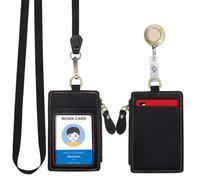 Wonderpool Colgantes Tarjetas identificación Tarjetero Cremallera billetera ranuras con Correa para Cuello Lanyard & Llavero Extensible Retractil Para ID Oficina Escuela Monedas Llave(Negro)