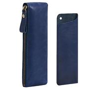 Wonderpool Cuero 1 Estuche Lápices y 1 Soporte Pluma Estilográfica Portátil Compacto Dibujar Rotulador papelería Bolsas Bolsillo Organizador Escuela Oficina Viajes (Azul)