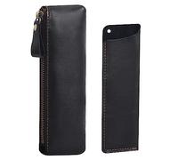 Wonderpool Cuero 1 Estuche Lápices y 1 Soporte Pluma Estilográfica Portátil Compacto Dibujar Rotulador papelería Bolsas Bolsillo Organizador Escuela Oficina Viajes (Negro)