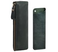 Wonderpool Cuero 1 Estuche Lápices y 1 Soporte Pluma Estilográfica Portátil Compacto Dibujar Rotulador papelería Bolsas Bolsillo Organizador Escuela Oficina Viajes (Verde)
