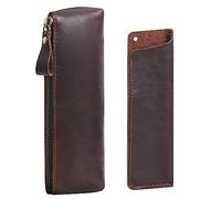 Wonderpool Cuero 1 Estuche Lápices y 1 Soporte Pluma Estilográfica Portátil Compacto Dibujar Rotulador papelería Bolsas Bolsillo Organizador Escuela Oficina Viajes (Café)