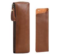 Wonderpool Cuero 1 Estuche Lápices y 1 Soporte Pluma Estilográfica Portátil Compacto Dibujar Rotulador papelería Bolsas Bolsillo Organizador Escuela Oficina Viajes (Marrón)