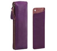Wonderpool Cuero 1 Estuche Lápices y 1 Soporte Pluma Estilográfica Portátil Compacto Dibujar Rotulador papelería Bolsas Bolsillo Organizador Escuela Oficina Viajes (Púrpura)