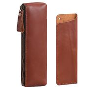 Wonderpool Cuero 1 Estuche Lápices y 1 Soporte Pluma Estilográfica Portátil Compacto Dibujar Rotulador papelería Bolsas Bolsillo Organizador Escuela Oficina Viajes (Rojo marrón)