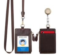 Wonderpool Cuero Colgantes Tarjetas identificación Tarjetero Cremallera billetera ranuras con Correa para Cuello Lanyard & Llavero Extensible Retractil Para ID Oficina Escuela Monedas Llave (Café)