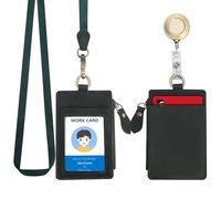 Wonderpool Cuero Colgantes Tarjetas identificación Tarjetero Cremallera billetera ranuras con Correa para Cuello Lanyard & Llavero Extensible Retractil Para ID Oficina Escuela Monedas Llave (Verde)