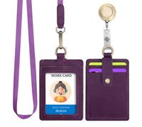 Wonderpool Cuero Colgantes Tarjetas identificación Tarjetero Estuche con Correa Cuello Lanyard Llavero Extensible Retractil Para Moneda Llave&Oficina Escuela Hospital Exposición ID (Púrpura)