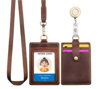 Wonderpool Cuero Colgantes Tarjetas identificación Tarjetero Estuche con Correa Cuello Lanyard Llavero Extensible Retractil Para Moneda Llave&Oficina Escuela Hospital Exposición ID (Café)