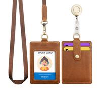 Wonderpool Cuero Colgantes Tarjetas identificación Tarjetero Estuche con Correa Cuello Lanyard Llavero Extensible Retractil Para Moneda Llave&Oficina Escuela Hospital Exposición ID (Marrón)