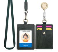 Wonderpool Cuero Colgantes Tarjetas identificación Tarjetero Estuche con Correa Cuello Lanyard Llavero Extensible Retractil Para Moneda Llave&Oficina Escuela Hospital Exposición ID (Verde)