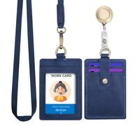 Wonderpool Cuero Colgantes Tarjetas identificación Tarjetero Estuche con Correa Cuello Lanyard Llavero Extensible Retractil Para Moneda Llave&Oficina Escuela Hospital Exposición ID (Azul)