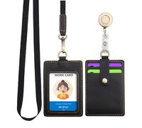 Wonderpool Cuero Colgantes Tarjetas identificación Tarjetero Estuche con Correa Cuello Lanyard Llavero Extensible Retractil Para Moneda Llave&Oficina Escuela Hospital Exposición ID (Negro)