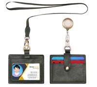 Wonderpool Cuero Porta Tarjetas Identificación horizontal Ranuras con cordón desmontable y clip retráctil para tarjetas tarjetero de ID y licencia de conducir (Verde)