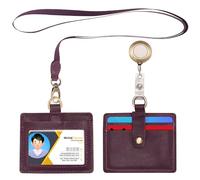 Wonderpool Cuero Porta Tarjetas Identificación horizontal Ranuras con cordón desmontable y clip retráctil para tarjetas tarjetero de ID y licencia de conducir (Púrpura)