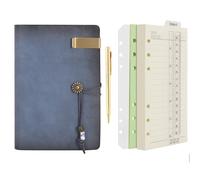 Wonderpool diario de cuero papel alineado del cuaderno con la pluma-recargable cuaderno de escritura espiral diario con negocio bloc de notas y de cuero de la vendimia (a-azul niebla, A6)