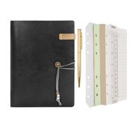 Wonderpool diario de cuero papel alineado del cuaderno con la pluma-recargable cuaderno de escritura espiral diario con negocio bloc de notas y de cuero de la para el plan (a-Negro, A5)