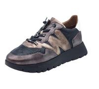 Wonders A-2491 Odisei Elvin Plomo Zapatillas para mujer de tela negra piel plomo cuña alta, Plomo, 39 EU