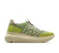 Wonders A-4001 Zapatilla sneakers deportiva,de piel y tela,cordones elásticos,cuña 6cm,plataforma,suela de goma para señora