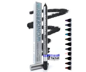 Wonderskin 1440 Lápiz Delineador Negro con Brillos de Larga Duración - Lápiz de Ojos Afilable, Resistente al Agua y a Prueba de Borroneo (Black Truffle)