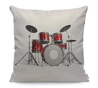 WONDERTIFY Funda de cojín musical Rock N Roll Jazz Instrumento Musical Drum Set Show Concierto Fiesta Decorativo Throw Fundas de almohada para sofá, cama, sofá, fundas de almohadas Rojo Plata Blanco