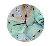 Wondertify - Reloj de pared con pintura al óleo colorida, tinta de flujo de acuarela, silencioso, sin tictac, redondo, decorativo, funciona con pilas, reloj de pared de 10 pulgadas, oro blanco, negr