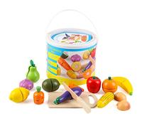 Wondertoys Juego de Corte de Frutas y Verduras de Madera, Juego de Cocina de Madera, Juguete de Aprendizaje, niños de 1 2 3 4 años (13 Piezas)