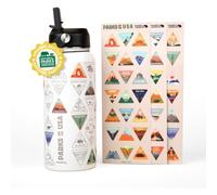 Wondery Original National Parks of the USA Bucket List Travel Water Bottle with Waterproof Stickers and Straw White 32 oz Engr