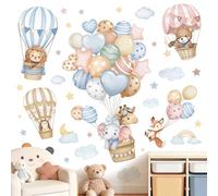 wondever Pegatinas de Pared Animales Globos Adhesivos Decorativos Acuarela Aerostático Elefante Jirafa Oso Vinilos Pared para Habitación Infantiles Niños Bebés Guardería