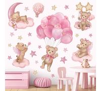 wondever Pegatinas de Pared Animales Globos Aerostáticos Oso Adhesivos Decorativos Globos Rosa Oso Nubes Vinilos Pared para Habitación Niña Infantiles Bebés Guardería