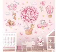wondever Pegatinas de Pared Animales Globos Aerostáticos Rosa Adhesivos Pared Decorativos Elefante Jirafa Aviones Oso Vinilos Pared para Habitación Niña Infantiles Bebés Guardería