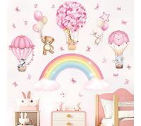 wondever Pegatinas de Pared Arcoíris Globos Aerostáticos Rosa Adhesivos Pared Decorativos Globos Animales Elefante Jirafa Vinilos Pared para Habitación Infantiles Niños Bebés Guardería