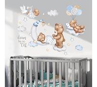 wondever Pegatinas de Pared Bebe Oso Durmiendo Adhesivos Pared Decorativos Luna y Estrella Nubes Globos Vinilos Pared para Habitación Bebés Dormitorio Guardería