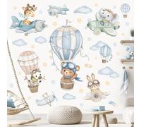 wondever Pegatinas de Pared Globos Aerostáticos Animales Adhesivos Decorativos Avión Oso Elefante Jirafa Vinilos Pared para Habitación Infantiles Niños Bebés Guardería