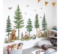 wondever Pegatinas de Pared Infantiles Árbol Pino Grandes Adhesivos Pared Decorativos Animales del Bosque Oso Ciervo Vinilos Pared para Habitación Infantiles Niños Bebés Guardería