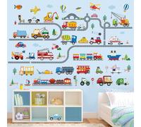 wondever Pegatinas de Pared Infantiles Coches Transportes Adhesivos Decorativos Carretera Vehículo Construcción Camión Vinilos Pared para Habitación Infantiles Sala de Juegos Bebés Guardería