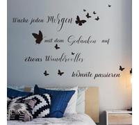 wondever Pegatinas de Pared Inspiración Frases Wache Jeden Morgen Adhesivos Pared Decorativos Letras Negro Mariposa Vinilos Pared para Salón Dormitorio Estudio