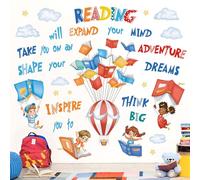 wondever Pegatinas de Pared Lectura Niños Libro Adhesivos Decorativos Globos Aerostáticos Inspiración Frases Vinilos Pared para Habitación Infantiles Niños Guardería Aula