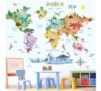 wondever Pegatinas de Pared Mapa del Mundo de Dinosaurios Adhesivos Decorativos Animales Mundo Mapa Vinilos Pared para Habitación Infantiles Niños Bebés Guardería