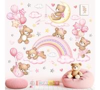 wondever Pegatinas de Pared Oso Arcoíris Rosa Adhesivos Pared Decorativos Globos Oso Nubes Estrellas Vinilos Pared para Habitación Niña Infantiles Bebés Guardería