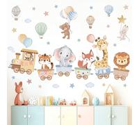 wondever Pegatinas de Pared Safari Animales Tren Adhesivos Pared Decorativos Globos Animales Elefante Jirafa Nube Estrella Vinilos Pared para Habitación Infantiles Niños Bebés Guardería