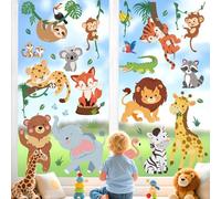 wondever Pegatinas de Ventana Animales del Jungla Pegatinas de Anticolisión Jungla Safari León Elefantes Jirafas Calcomanías de Ventana Doble Cara Decoración de Ventanas para Vidrio