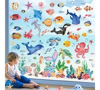 wondever Pegatinas de Ventana Bajo el Mar Tropical Peces Pegatinas de Anticolisión Océano Marina Coral Algas Calcomanías de Ventana Doble Cara Decoración de Ventanas para Vidrio