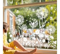 wondever Pegatinas de Ventana Blancas Diente de León Pegatinas de Anticolisión Mariposa Plantas Flores Silvestres Calcomanías de Ventana Doble Cara Decoración de Ventanas para Vidrio