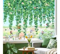 wondever Pegatinas de Ventana Hojas Verde Colgantes Pegatinas de Anticolisión Flores Hoja de Eucalipto Plantas Pájaro Calcomanías de Ventana Doble Cara Decoración de Ventanas para Vidrio