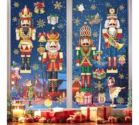 wondever Pegatinas de Ventana Soldados de Cascanueces Pegatinas de Anticolisión Navidad Copo de Nieve Calcomanías de Ventana Doble Cara Decoración Navidad para Vidrio