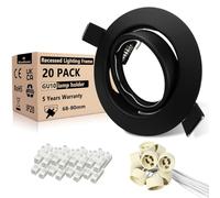 Wondlumi 20x Focos empotrables LED marco empotrable orientable GU10 68mm negro redondo focos de techo 230V incl. casquillo GU10 LED o halógeno