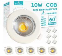 Wondlumi 6X Downlights LED para Techo, 10W Ultra Delgados, Luces Empotradas LED Redondas Blanco Frío 5000K, para Dormitorio, Sala de Estar, Cocina, Recorte Ø65-88mm Blanco Mate